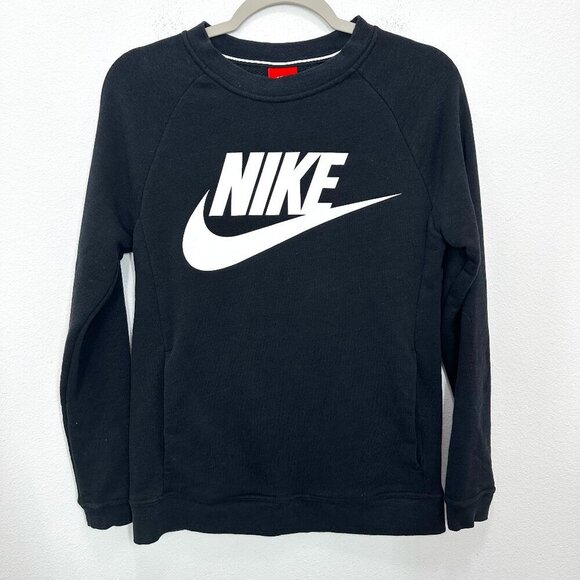 Nike Women's Size XS Black Crewneck Sweatshirt Logo Pockets Casual Outdoors - Picture 1 of 7
